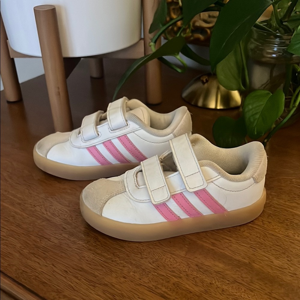 Adidas White and Pink Sneakers with Velcro Straps